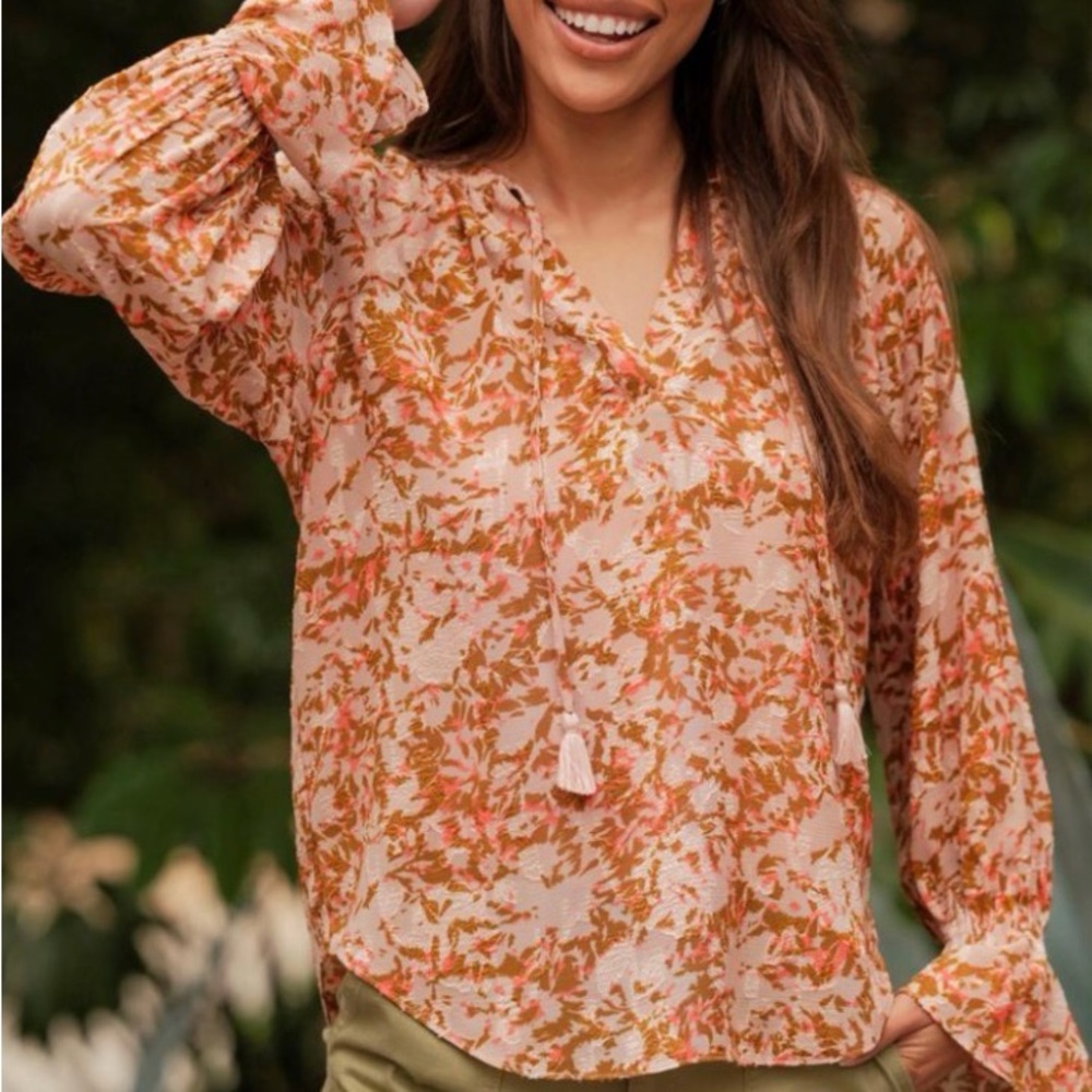 Chic Floral Women's Blouse in Pink and Orange
